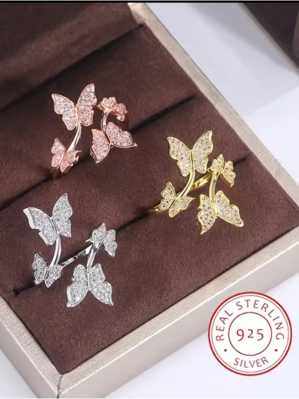 Simply silver brilliant 925 sterling silver Butterflies Diamond Paved no box